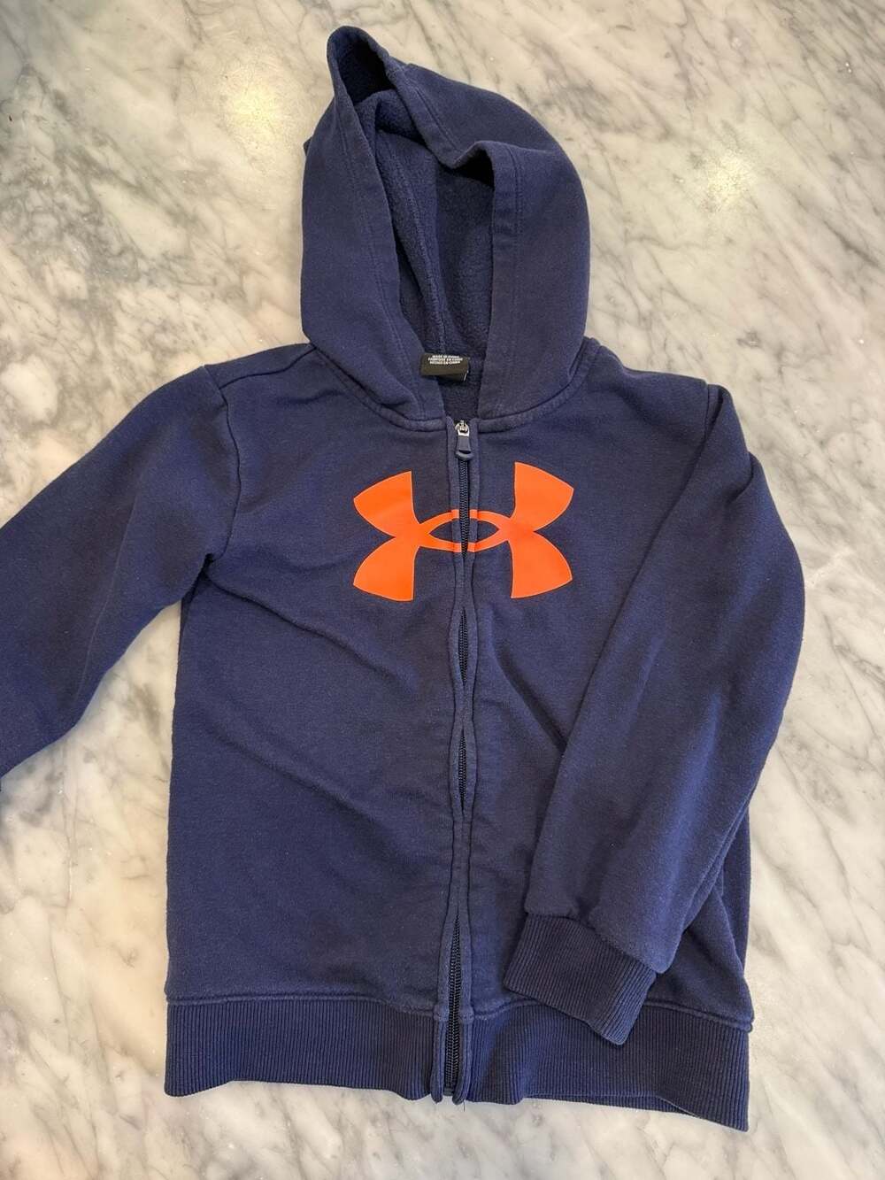 Under Armour Navy Blue and Neon Orange Full Zip Hoodie Boys